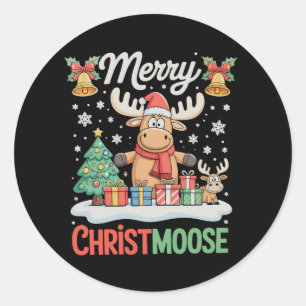 Fröhliche Christmoose Weihnachtslichter Weihnachts Runder Aufkleber