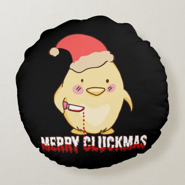 Fröhliche Cluckmas, lustiges Weihnachtsgebäck Rundes Kissen (Rückseite)