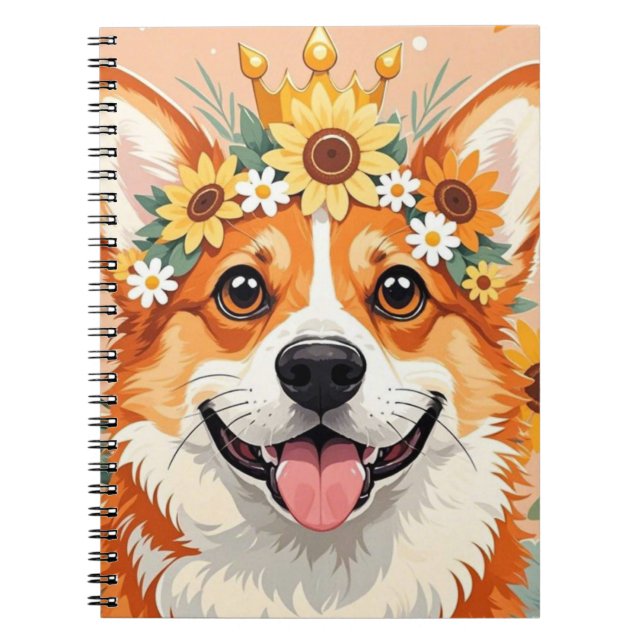 Fröhliche Corgi-Hundekrone aus Gänseblumen und Son Notizblock (Vorderseite)