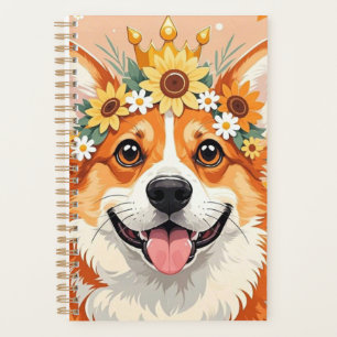 Fröhliche Corgi-Hundekrone aus Gänseblumen und Son Planer