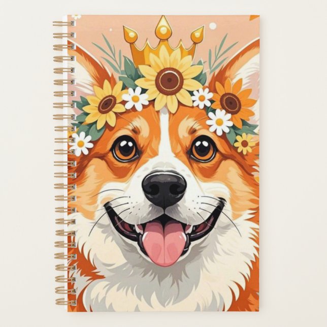 Fröhliche Corgi-Hundekrone aus Gänseblumen und Son Planer (Vorderseite)
