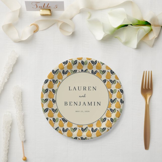 Fröhliche Creme-Birnen-Illustration Pappteller (Hochzeit)