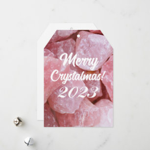 Fröhliche Crystalmas 2023 Pink Rose Quartz Kristal Feiertagskarte