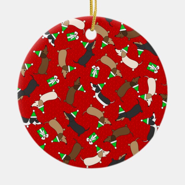 Fröhliche Dackeln Keramikornament (Vorne)