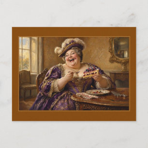 Fröhliche Dame in violetter Seide gemischte Beeren Postkarte