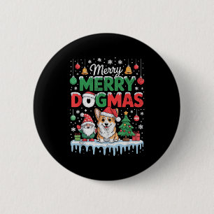Fröhliche Dogmen Lustiger Hund Weihnachtsmann Hut Button