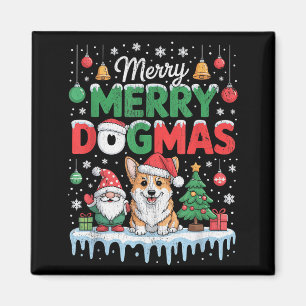 Fröhliche Dogmen Lustiger Hund Weihnachtsmann Hut Magnet