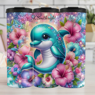 Fröhliche Dolphin Fantasy Glitzern Thermosbecher
