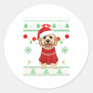 Fröhliche Doodlemas Goldendoodle trägt hässlichen  Runder Aufkleber