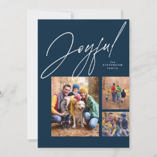 Fröhliche drei Foto marineblaue Familie Weihnachte Feiertagskarte