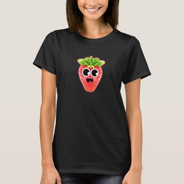 Fröhliche Erdbeere mit süßen Google-Augen T-Shirt (Vorderseite)