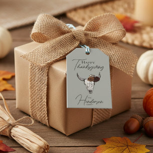 Fröhliche Ernte der blühenden Kuh Schädel Fall Ern Geschenkanhänger