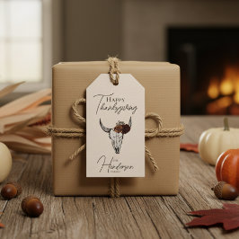 Fröhliche Ernte der blühenden Kuh Schädel Fall Ern Geschenkanhänger