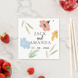 Fröhliche farbenfrohe blumengeschmückte Hochzeitsd Serviette