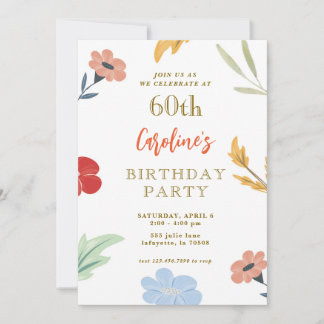 Fröhliche farbenfrohe Blumenzwiebeln zum 60. Gebur Einladung