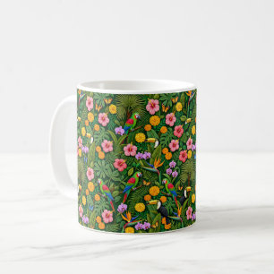 Fröhliche Farbenfrohe Dschungelvögel Tropische Blu Kaffeetasse