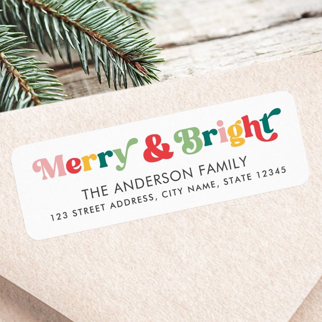 Fröhliche, farbenfrohe Retro-Schriftart-Rücksendea (Merry bright colorful retro font return address label)