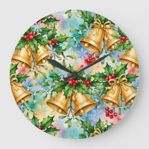 Fröhliche farbenfrohe Weihnachten Goldglocken Stec Große Wanduhr