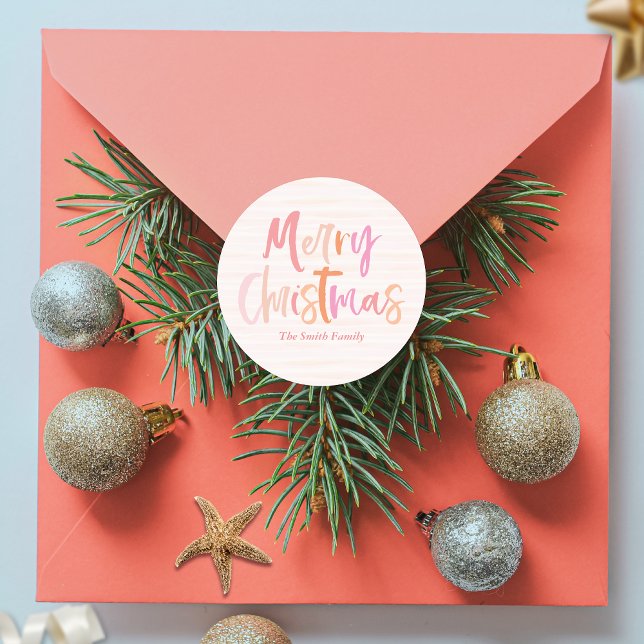 Fröhliche, farbenfrohe Weihnachten Personalisiert Runder Aufkleber (Von Creator hochgeladen)