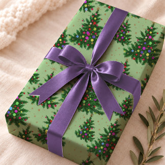 Fröhliche Farbige Grüne Moderne Weihnachtsbäume Geschenkpapier
