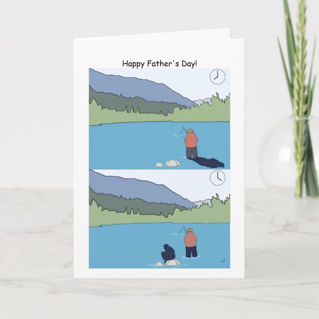 Fröhliche Father's Day Fishing Card - Funny Cartoo Karte (Vorderseite)