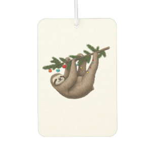 Fröhliche Faultier auf einem Weihnachtsbaumzweig m Autolufterfrischer