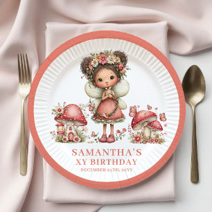 Fröhliche Fee 3. Geburtstag Rosa Blumen Papier Pappteller