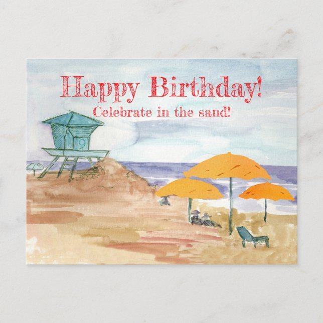 Fröhliche Feier zum Geburtstag im Sand Postkarte (Vorderseite)