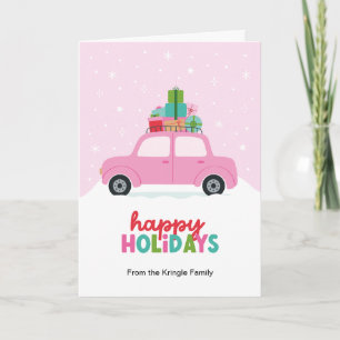 Fröhliche Feiertage Auto mit Weihnachtsgeschenken Feiertagskarte