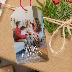 Fröhliche Feiertage Familienfoto Weihnachtsgeschen Geschenkanhänger