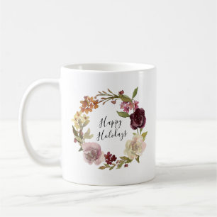 Fröhliche Feiertage Floral Aquarell Kranz Kaffeetasse