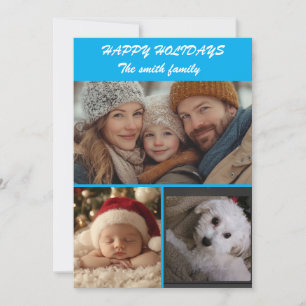 Fröhliche Feiertage in Blau personalisierte Famili Feiertagskarte