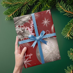 Fröhliche Feiertage Karo Dunkelrot Silber Weihnach Geschenkpapier