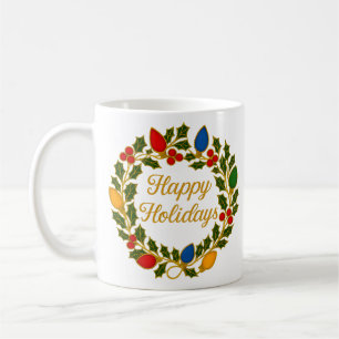 Fröhliche Feiertage Kranz Weihnachtslichter und St Kaffeetasse