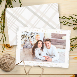 Fröhliche Feiertage Modernes Minimal Plaid Foto Feiertagskarte