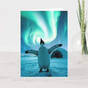Fröhliche Feiertage Pinguin unter dem Nordlicht Karte