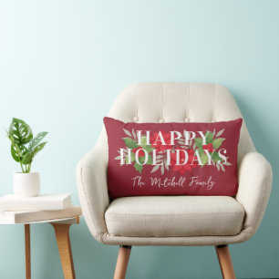 Fröhliche Feiertage Poinsettie Weihnachtsgrün Rote Lendenkissen