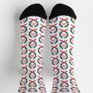Fröhliche Feiertage Vintage-Stechpalme-Weihnachtsk Socken