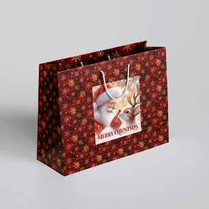 Fröhliche Feiertage Weihnachtsmann Rudolph Geschen Große Geschenktüte