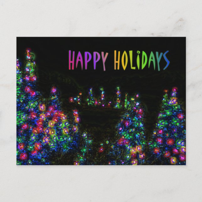 Fröhliche Feiertags-Baumlichter Postkarte (Vorderseite)