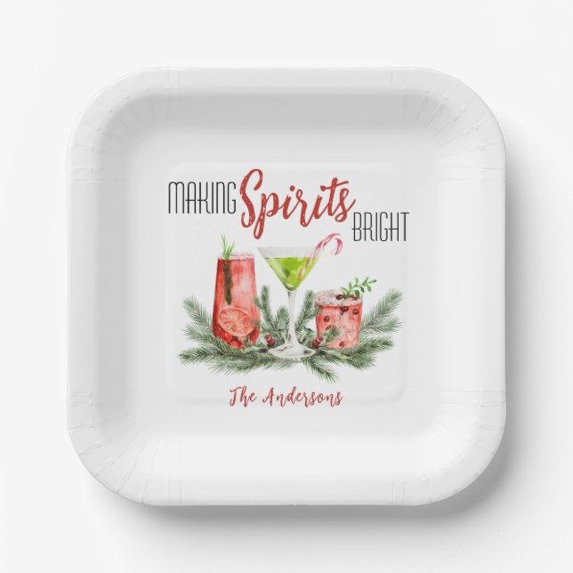 Fröhliche Feiertags-Cocktailparty 'Making Spirits  Pappteller (Vorderseite)