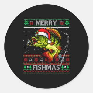 Fröhliche Fisch-Weihnachten B Fisch Angeln Weihnac Runder Aufkleber