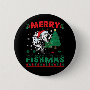 Fröhliche Fisch-Weihnachten Fisch-Angeln Vater Fis Button