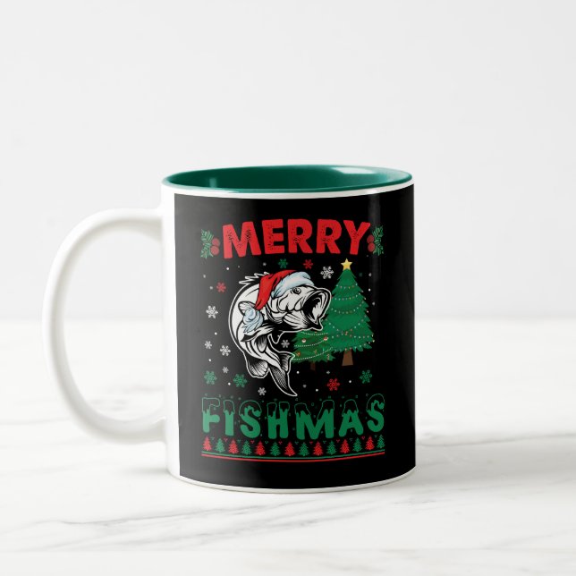 Fröhliche Fisch-Weihnachten Fisch-Angeln Vater Fis Zweifarbige Tasse (Links)