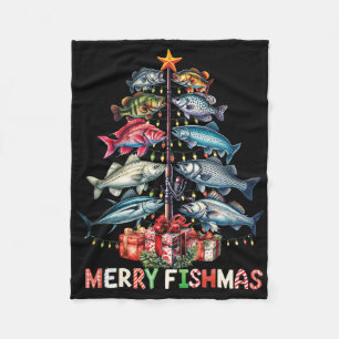 Fröhliche Fisch-Weihnachten Lustige Weihnachtsbaum Fleecedecke