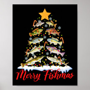 Fröhliche Fisch-Weihnachten Lustiger Weihnachtsbau Poster