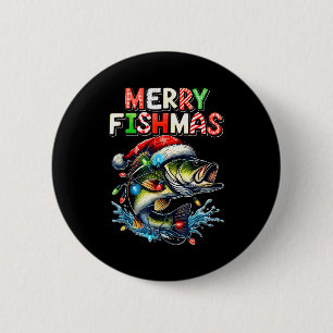 Fröhliche Fisch-Weihnachten Santa Angler Lustiger Button