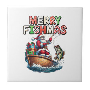 Fröhliche Fisch-Weihnachten Santa Angler Lustiger Fliese