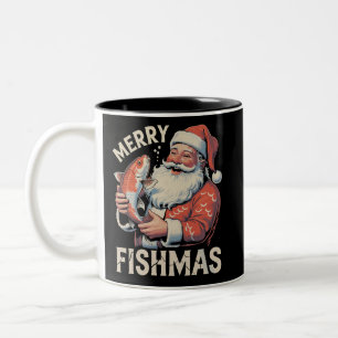 Fröhliche Fischweihnacht Lustige Weihnachten Santa Zweifarbige Tasse