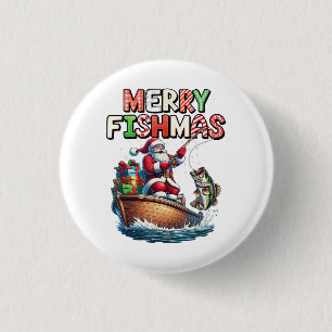 Fröhliche Fischweihnacht Santa Angler Lustiger Fis Button